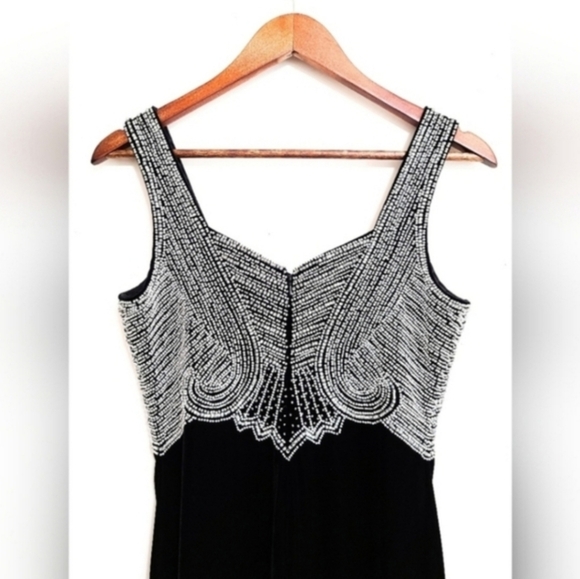 Vintage Stenay Black Velvet & Beaded Evening Dress - Picture 4 of 8